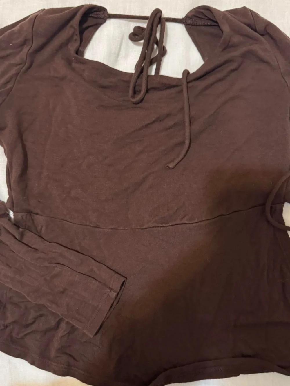 Free People Chocolate Brown Long-Sleeve Cutout Top